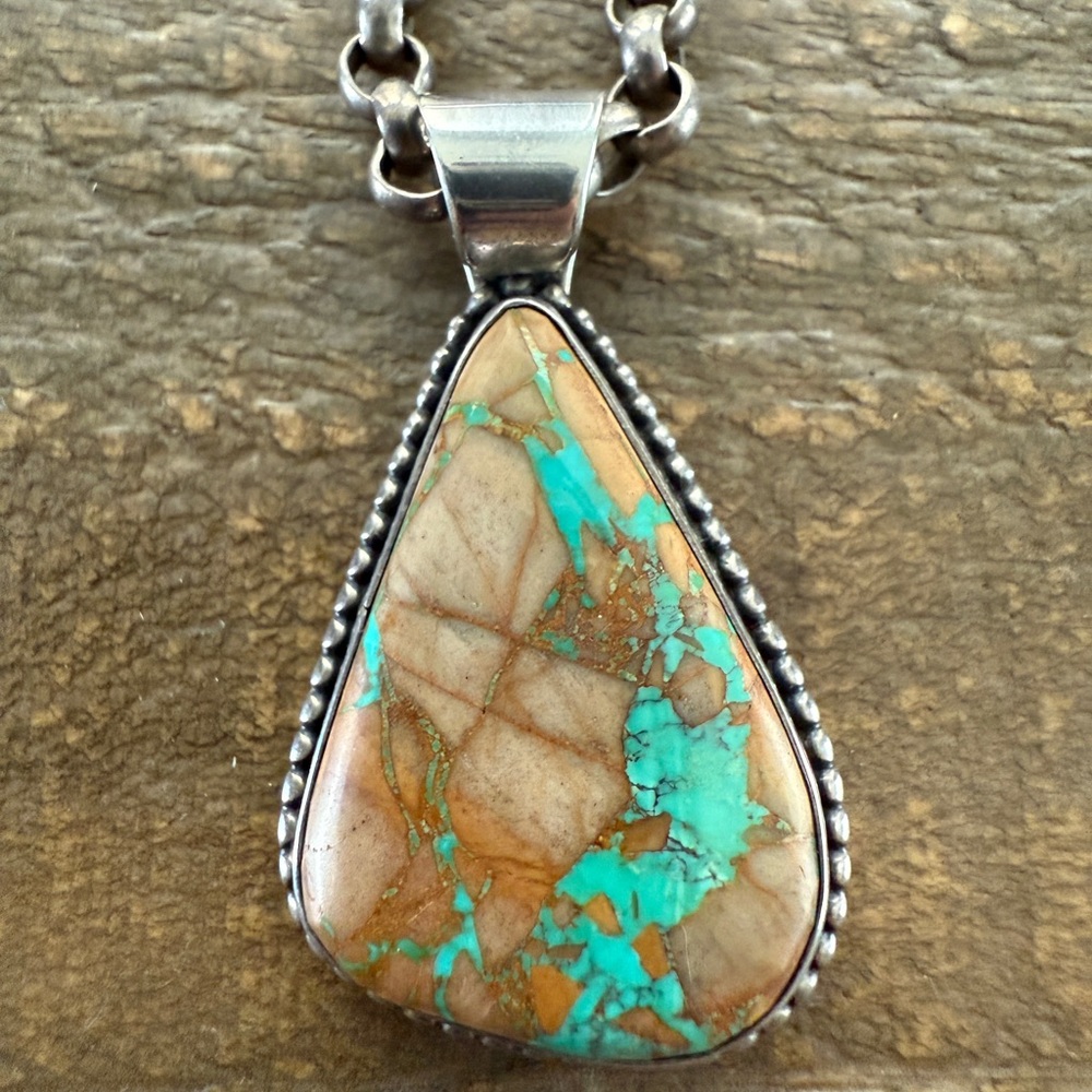 VTG Vintage Navajo Ted Secatero Royston Ribbon Turquoise Pendant Sterling Silver